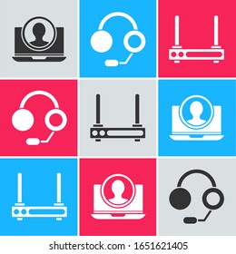 Establecer la pantalla Crear cuenta, Auriculares y Router e icono de señal wi-fi. Vector