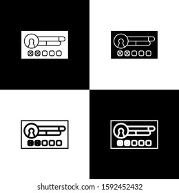 Set Create account screen icon isolated on black and white background.  Vector Illustration