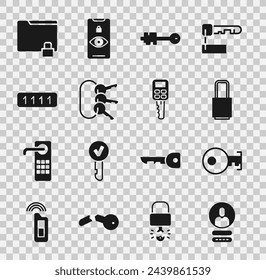 Set Crear pantalla de cuenta, Llave, Cerradura, Llave antigua, Grupo de llaves, Protección por contraseña, Carpeta y cerradura y Coche con icono remoto. Vector