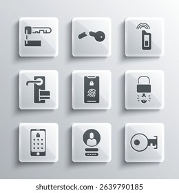 Set Create account screen, Key, broke inside of padlock, Mobile with fingerprint scan, and graphic password, Digital door, Marked key and Car remote icon. Vector - Powered by Shutterstock - Get 15% off with code: PIKWIZARD15