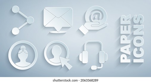 Establecer la pantalla Crear cuenta, Correo y correo electrónico en mano, Auriculares, Sobre y Compartir icono. Vector
