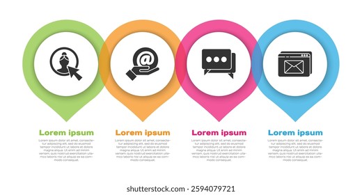Set Create account screen, Mail and e-mail in hand, Speech bubble chat and Website and envelope. Business infographic template. Vector