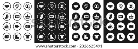 Set Create account screen, Page with 404 error, Socks, Underwear, Shopping basket, Discount percent tag, Gift box and Shoping bag discount icon. Vector