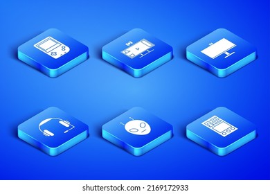 Set Create account screen, Portable video game console, Alien, Headphones, Live streaming online and Computer monitor icon. Vector