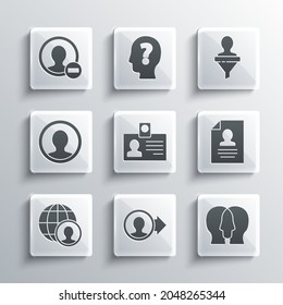 Set Create account screen, Project team base, Resume, Identification badge, Globe and people,  and Head hunting icon. Vector
