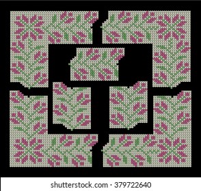Set to create decorative knit  borders and frames, floral pattern, jacquard pattern, fabric border, vector illustration