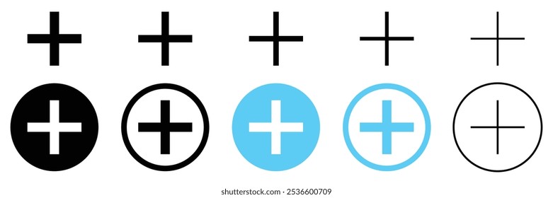 Set of create icon collection. Add, new, plus symbol. Vector Illustration.