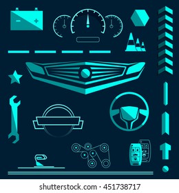 Set to create logo, badge, emblem or logotype element for mechanic, garage, car repair, auto service