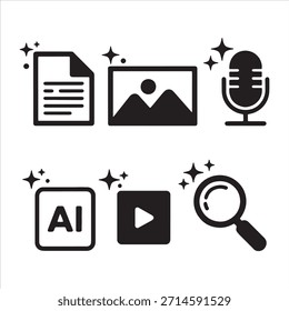 Conjunto de crear icono de archivo multimedia Colección Moderno conjunto de iconos de Vector limpio para documentos, Imagen Video, audio, IA, y herramientas de Búsqueda. 