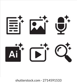Conjunto de crear icono de archivo multimedia Colección Moderno conjunto de iconos de Vector limpio para documentos, Imagen Video, audio, IA, y herramientas de Búsqueda. 