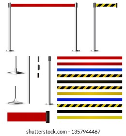 Set to create metal barriers with a belts to control. Kit of belts. Queue stock illustration isolated on white background. 