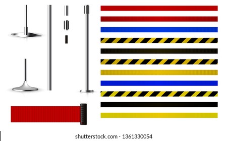 Set to create metal barriers with a belts to control. Kit of belts. Queue stock illustration isolated on white background. 