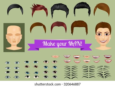set to create unique characters - face, hair, eyes, lips, eyebrows