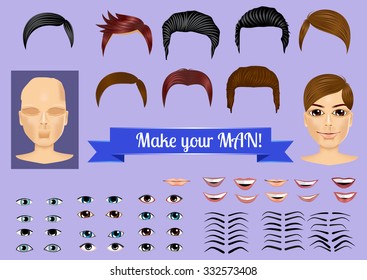 set to create unique characters - face, hair, eyes, lips, eyebrows