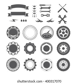 Set To Create A Vintage Logo, Badge, Emblem Or Logotype Element For Mechanic, Garage, Car Repair, Auto Service