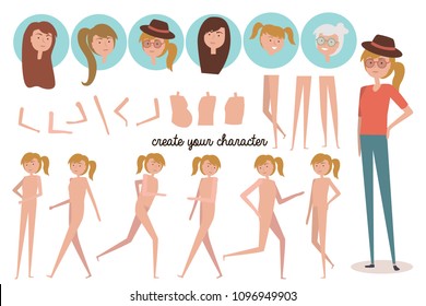 Set for creating of casual women characters. Editable vector illustration