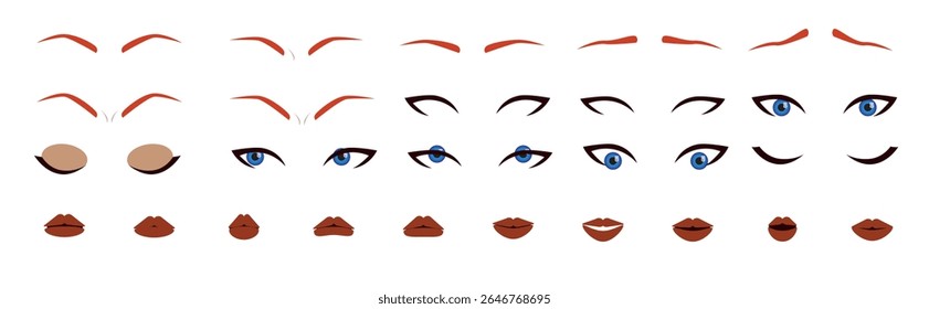 Set for creating a character's face. Lips, eyebrows, eyes, character emotions