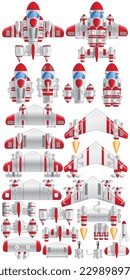 Set for creating futuristic spaceships. Isolated on white background. Vector illustration. 