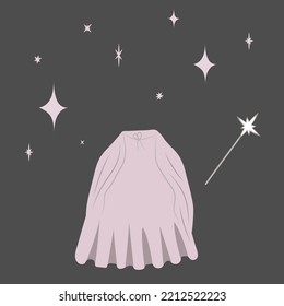 Set For Creating The Image Of A Wizard. Cloak Or Cape, Magic Wand, Stars. Festive Clipart