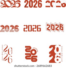 A set of creative 2026 New Year logo designs for various purposes. These are perfect for branding, websites, and marketing materials. Vector illustration, isolated.