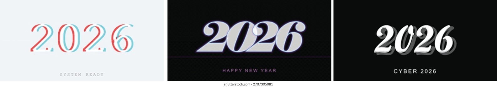 Set of creative 2026 New Year designs showcasing modern, futuristic, and classic styles. These versatile layouts are ideal for invitations, cards, or digital promotions.