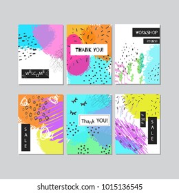 Set of creative abstract art cards. Cover design. Hand Drawn textures. for banner, poster, card, invitation, placard, brochure. 