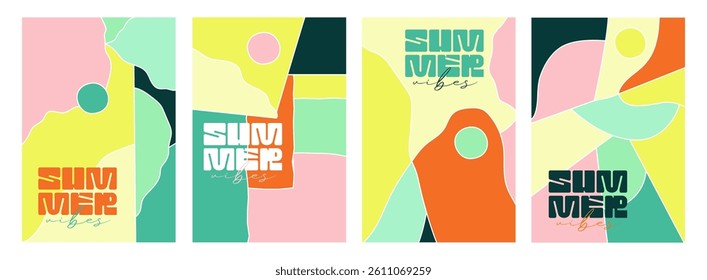 Set of creative abstract artistic summer backgrounds set. Suitable for poster, business card, invitation, flyer, banner, brochure, email header, post in social networks, advertising. Vector