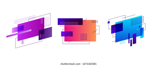 Set of creative abstract badges. Geometric colored forms and lines. Gradient abstract banners with flowing liquid shapes. Template for logo, flyer, presentation