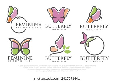 set of creative abstract butterfly logo design. Vector illustration