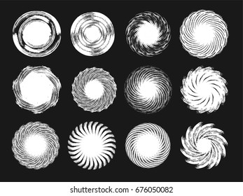 Set of creative abstract circular elements design in white color.