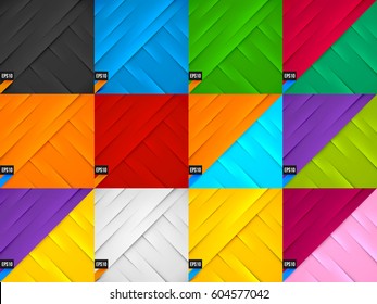 Set of Creative Abstract Design Decorated Backgrounds with Shadows and Highlights. Colorful Layered Abstarct Textures