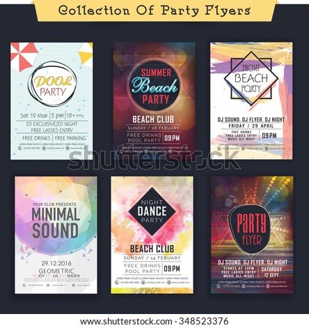 Set of creative abstract Flyer, Banner or Template design for Musical Party celebration.