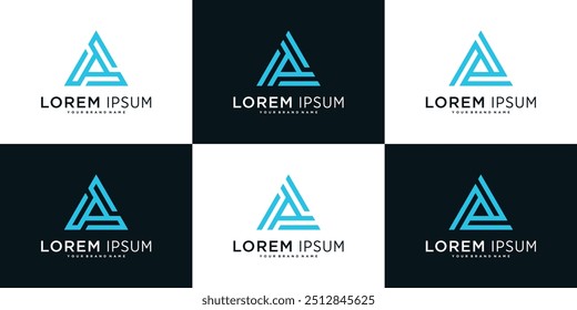 Conjunto de modelos de design de logotipo de triângulo geométrico abstrato criativo. Vetor Premium