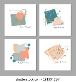 Set of Creative Abstract Illustrations for Postcard, Social Media Banner or Brochure Cover Design Background. Minimalistic trendy Artwork. Vector. Modern cards Happy Birthday and Happy Holidays. 