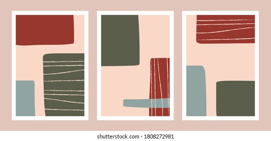 	
Set of creative abstract modern minimalist hand drawn backgrounds with texture and geomertic objects for wall decoration, postcard or brochure design. Vector illustration templates collection