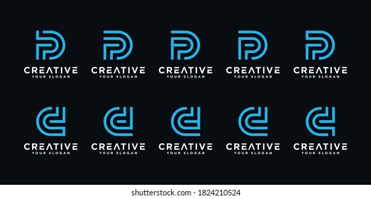 Conjunto de plantillas de diseño del logotipo p y d de letras de monograma abstractas creativas