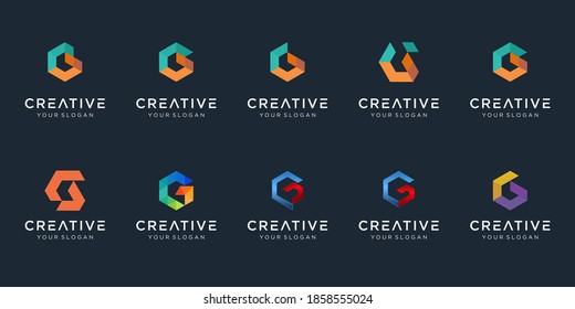set of creative abstract monogram letter G C logo design.