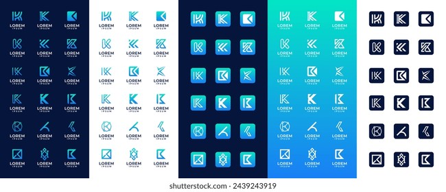 Set of creative abstract monogram letter K logo design collection.