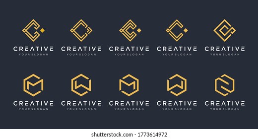 Set of creative abstract monogram logo design template. icons for business of luxury, elegant, simple. letter c, letter m. - vector