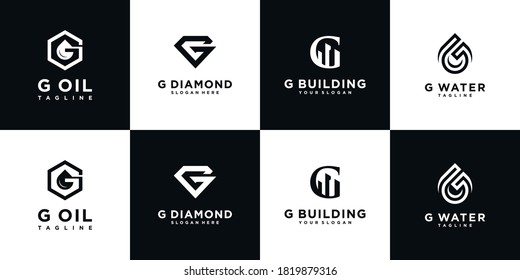 Set of creative abstract monogram logo design template. logotypes for business of luxury, elegant, simple. letter G