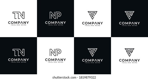 Set of creative abstract monogram logo design template. logotypes for business of luxury, elegant, simple. letter tn, letter np, letter ts and letter vt.