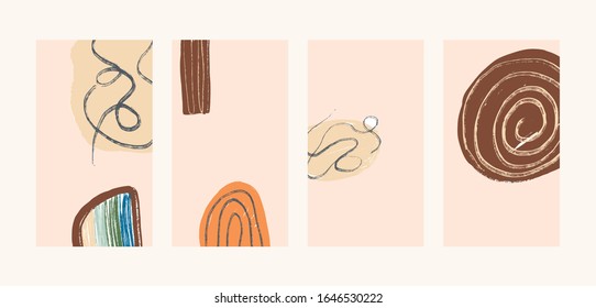 Conjunto De Plantillas De Resumen Creativo Para Medios Sociales. Fondo Con Formas De Moderno Estilo Contemporáneo Para Promoción, Presentación, Ventas. 
