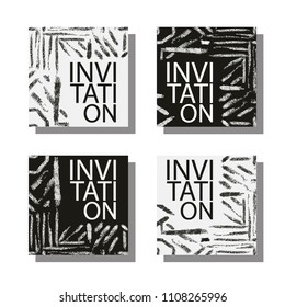 Set of creative abstract vector cards. Hand Drawn textures made with brush ink. Best design for card, invitation, placard, brochure, flyer