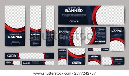 Set of creative advertising banners template design. black and red background cover and shapes. vector