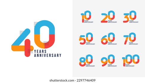 Set of creative anniversary logo. Anniversary number with colorful shape concept. Geometric birthday celebration vector template