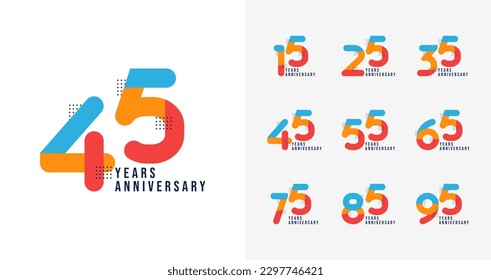 Logo del aniversario creativo. Número de aniversario con concepto de forma colorida. Plantilla vectorial de celebración de cumpleaños geométrica