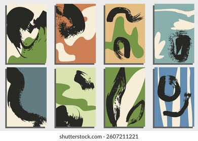 Set of Creative artistic cards template with grunge brush strokes