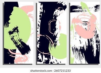 Set of Creative artistic cards template with grunge brush strokes