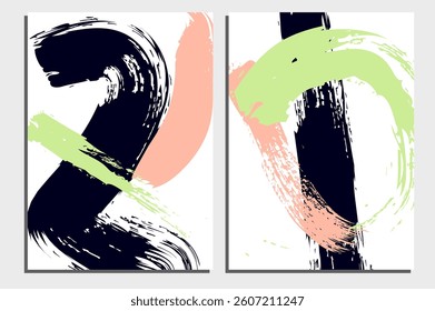 Set of Creative artistic cards template with grunge brush strokes