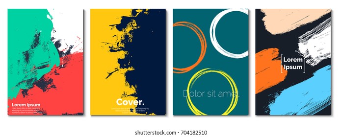 Set of creative artistic covers. Hand Drawn textures and patterns. Trendy graphic design template.